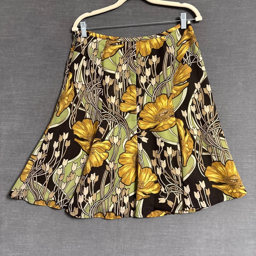 Vintage Loft Skirt 8 Yellow Green Brown A Line Poppy Floral Retro 70s y2k Flowy - Picture 3 of 10